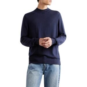 NN07 No Nationality Martin Mock Neck Sweater Mens M Medium Navy Italian Wool